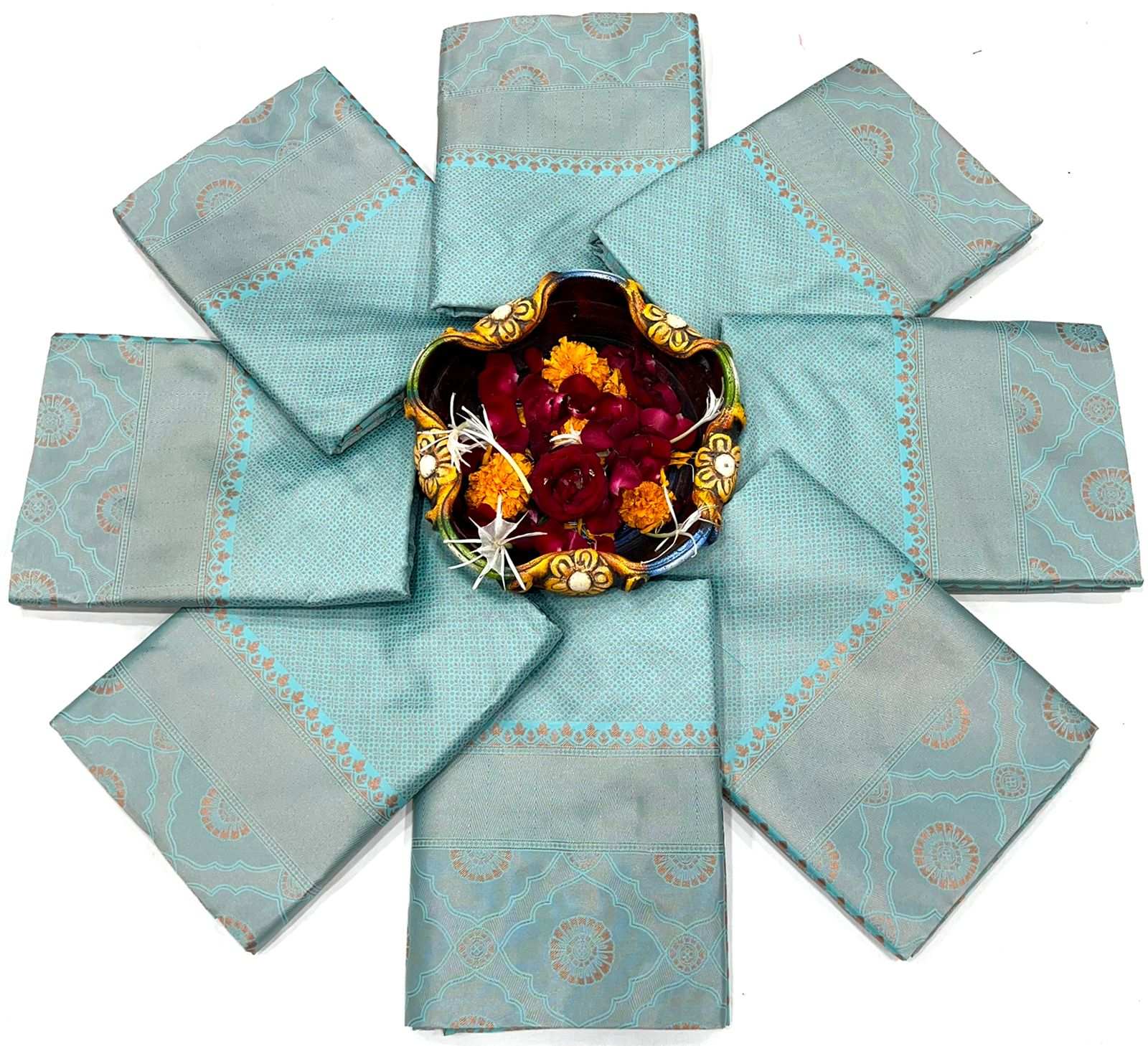 Radiant Firozi Kanjivaram Silk Saree With Delightful Blouse Piece