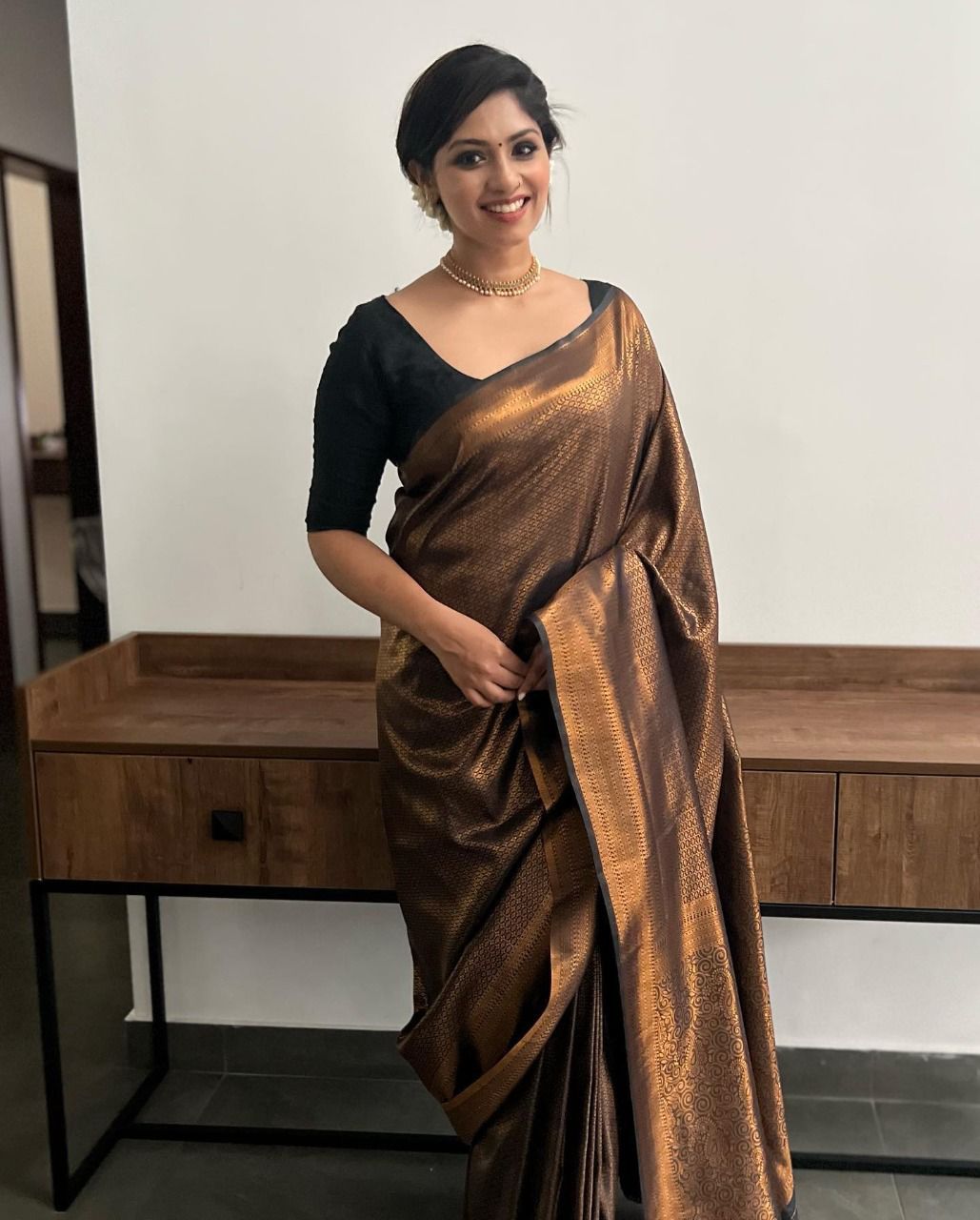 Ethereal Black Soft Silk Saree With Breathtaking Blouse Piece