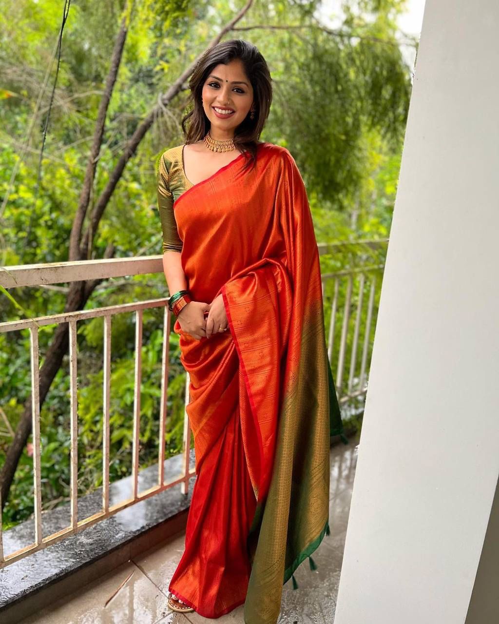 Refined Red Kanjivaram Silk Saree With Opulent Blouse Piece