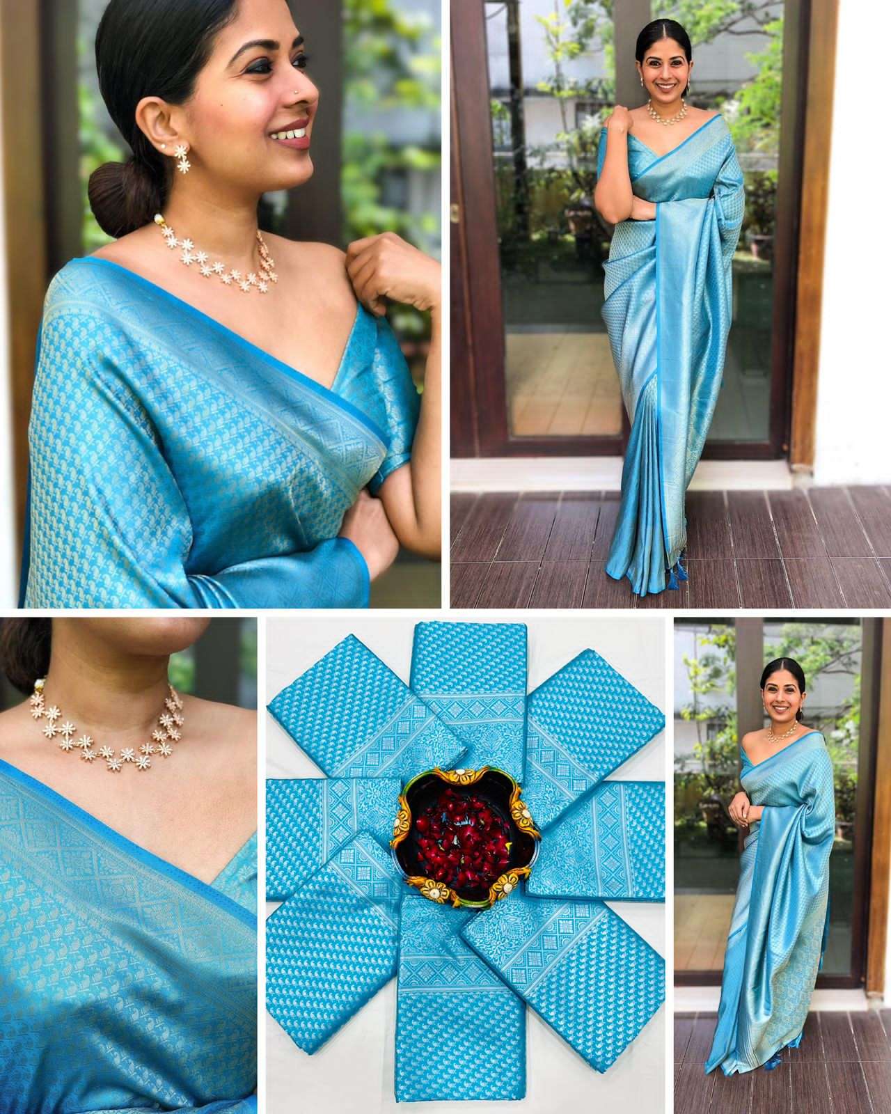 Fashionable Sky Blue Soft Silk Saree With Lovely Blouse Piece