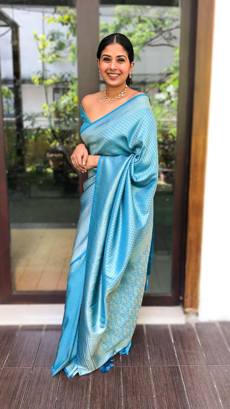 Fashionable Sky Blue Soft Silk Saree With Lovely Blouse Piece