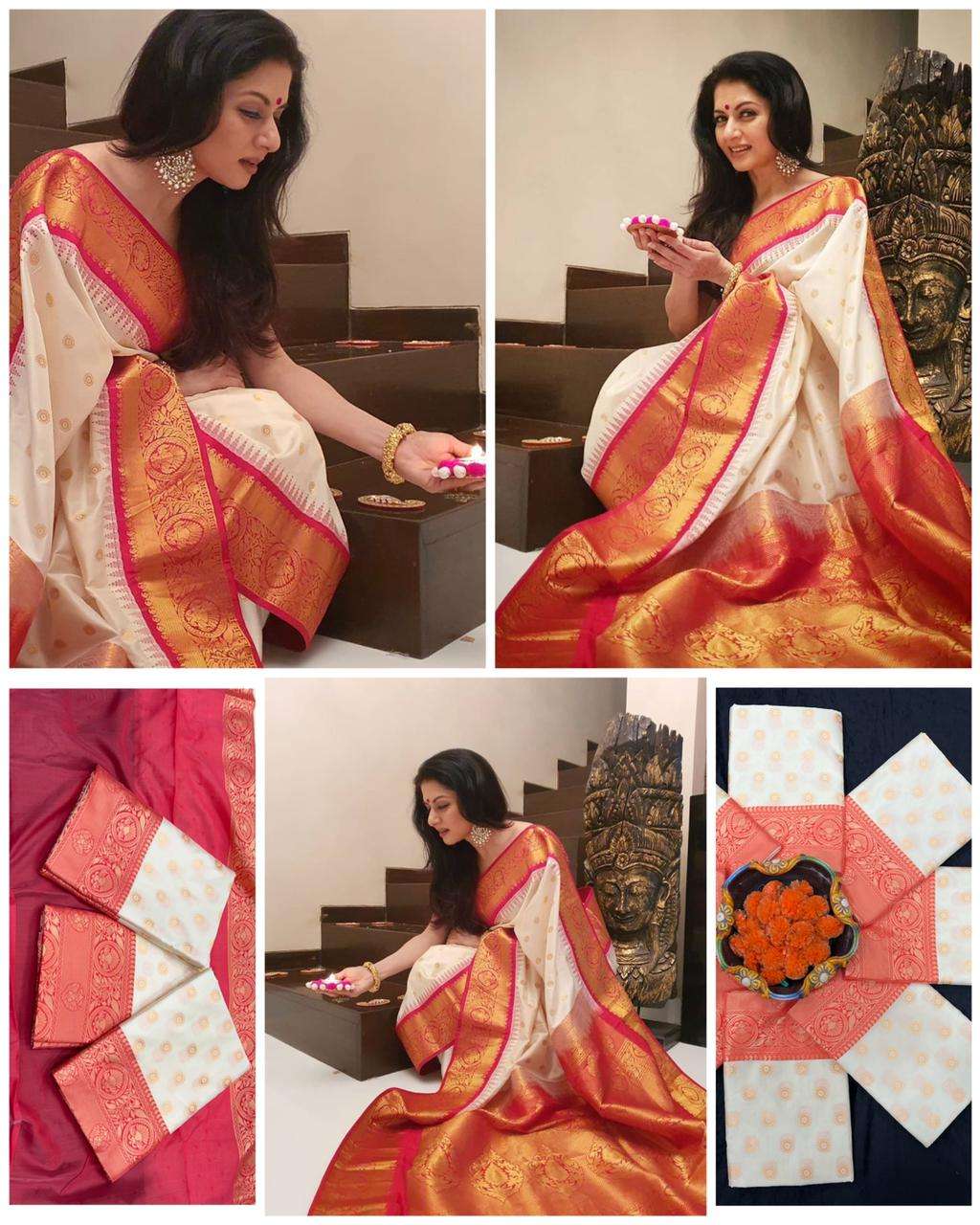 Radiant Cream Soft Silk Saree With Marvelous Blouse Piece