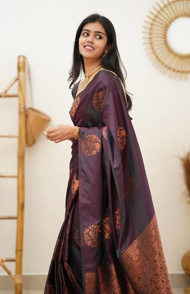 Gossamer Purple Soft Silk Saree With Seraglio Blouse Piece