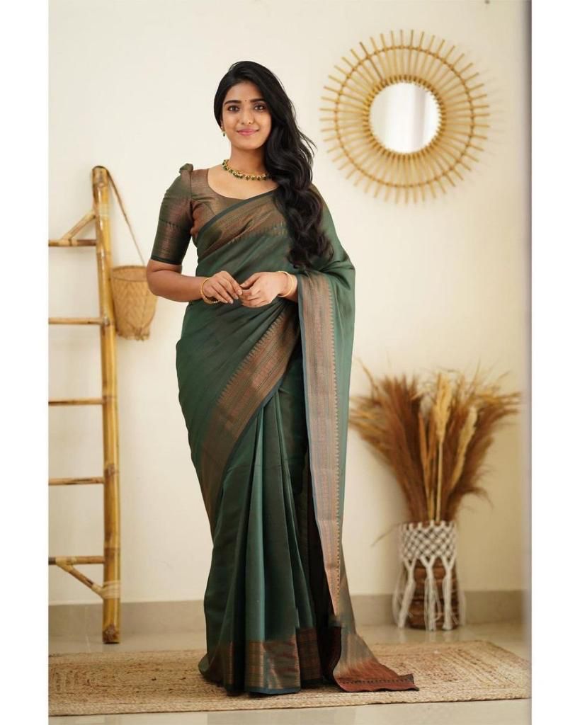 Saintly Green Soft Silk Saree With Smashing Blouse Piece