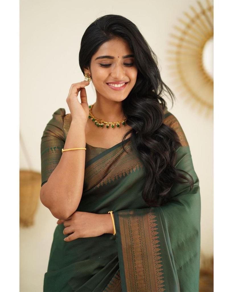Saintly Green Soft Silk Saree With Smashing Blouse Piece