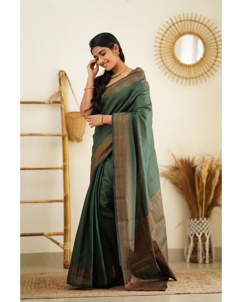 Saintly Green Soft Silk Saree With Smashing Blouse Piece