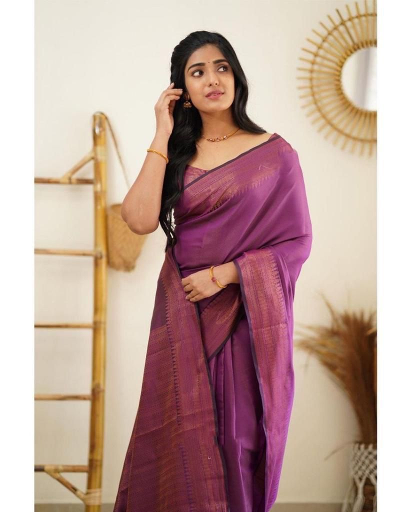 Seraphic Purple Soft Silk Saree With Divine Blouse Piece