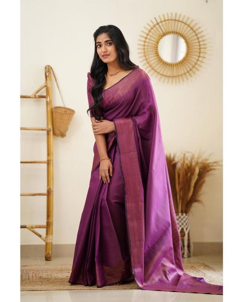 Seraphic Purple Soft Silk Saree With Divine Blouse Piece