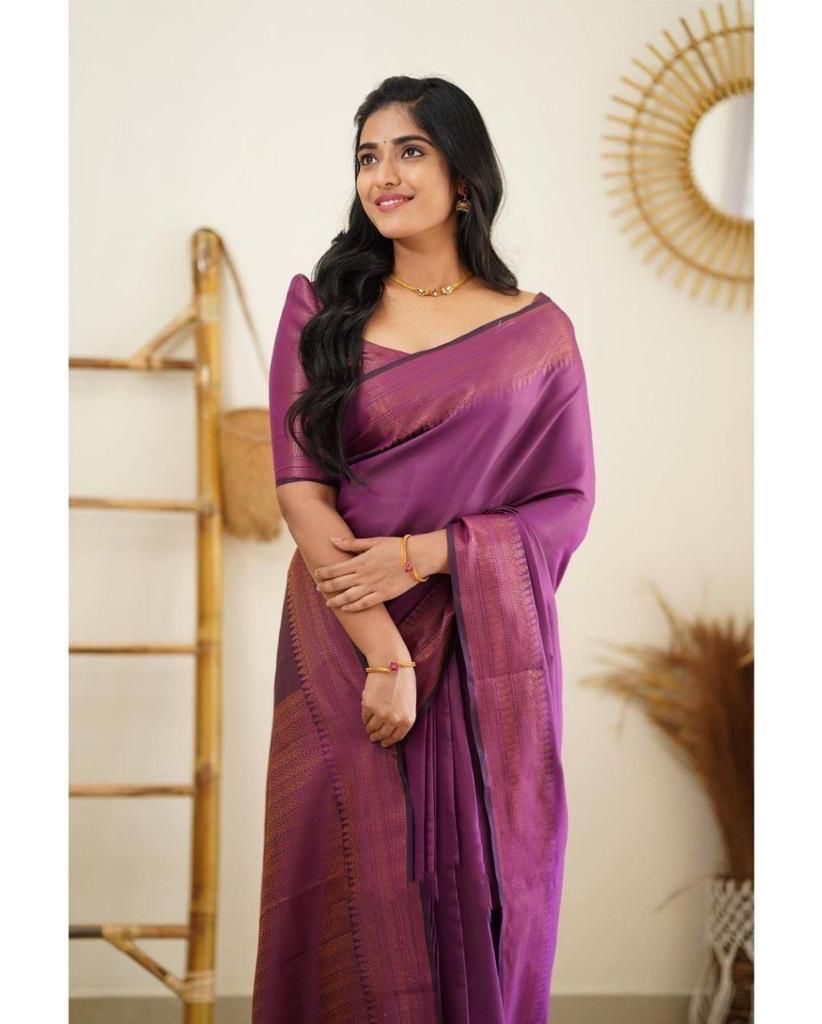 Seraphic Purple Soft Silk Saree With Divine Blouse Piece