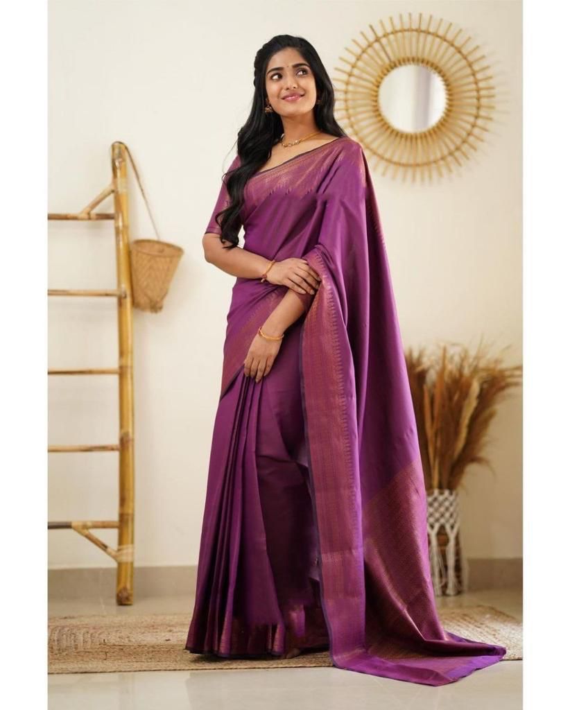 Seraphic Purple Soft Silk Saree With Divine Blouse Piece