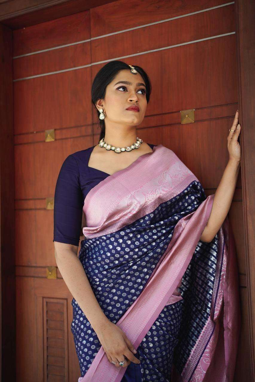 Wonderous Blue Soft Silk Saree With Amazing Blouse Piece