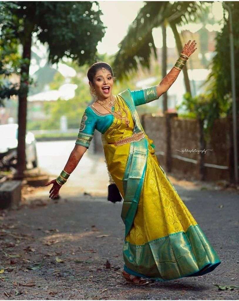Stunning Yellow Banarasi Silk Saree With Impressive Blouse Piece