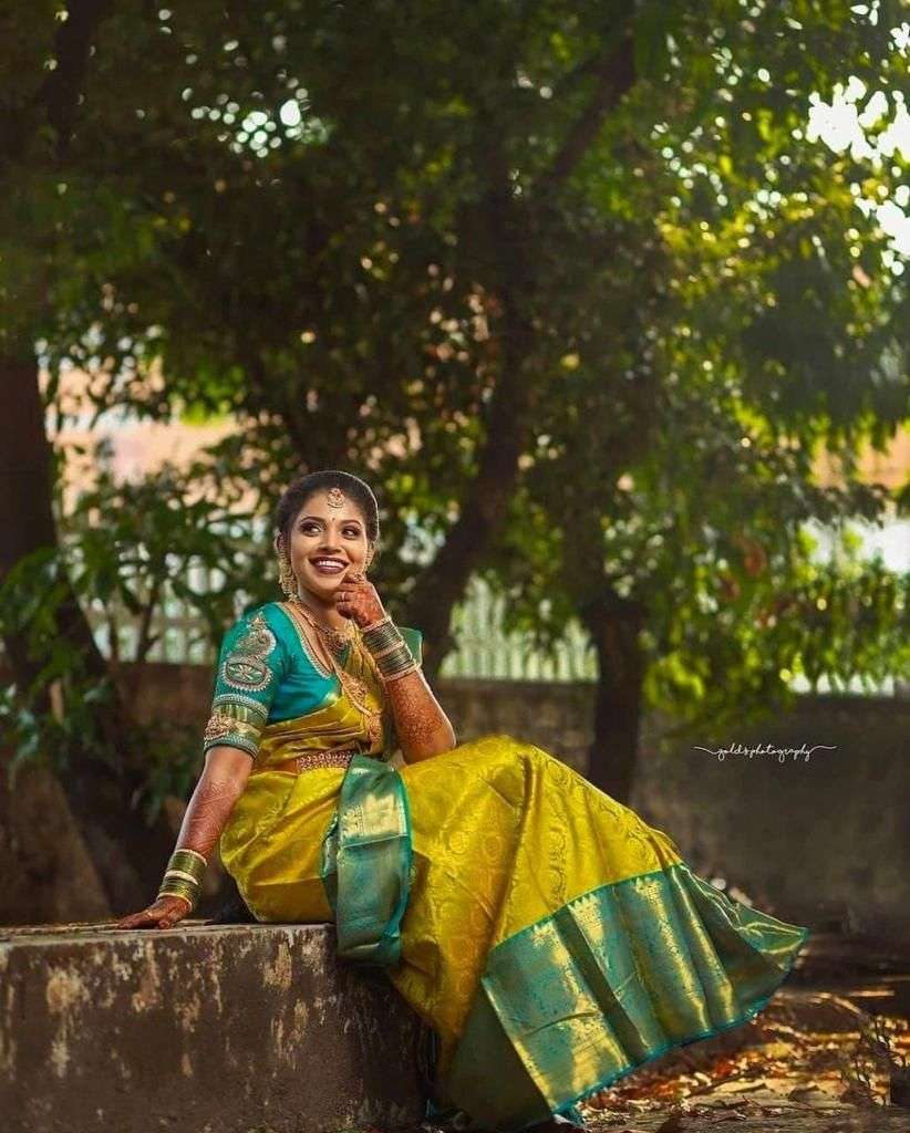 Stunning Yellow Banarasi Silk Saree With Impressive Blouse Piece
