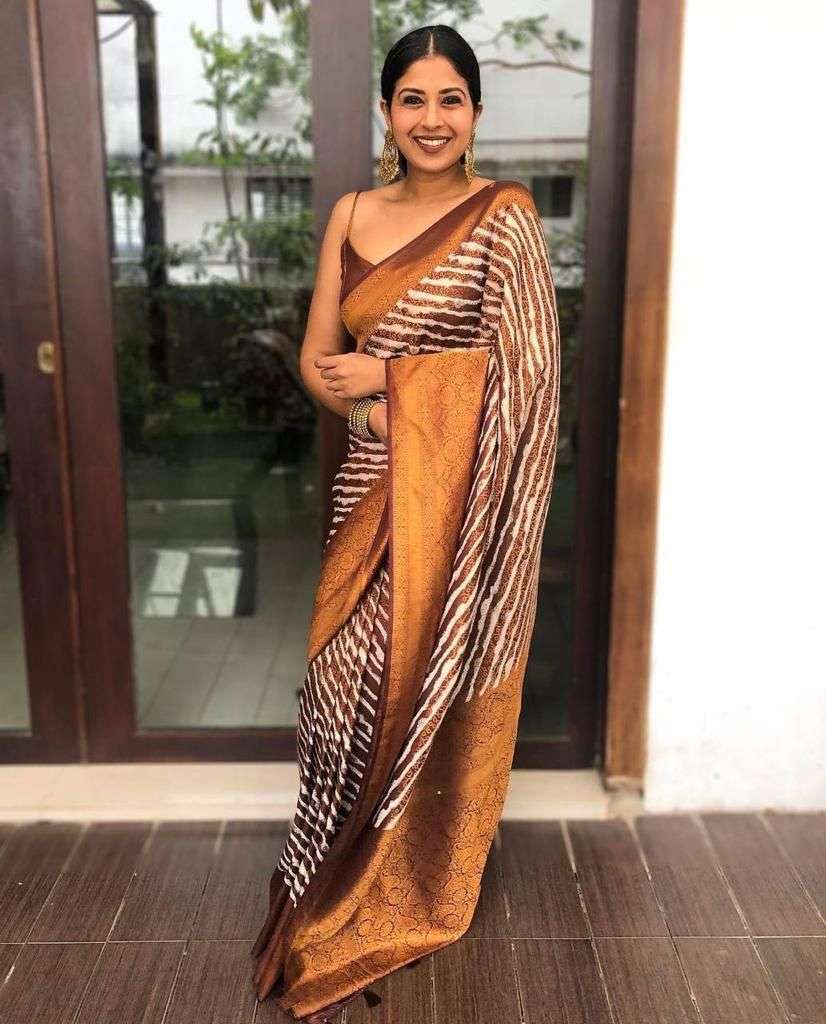 Ethereal Brown Soft Silk Saree With Spectacular Blouse Piece