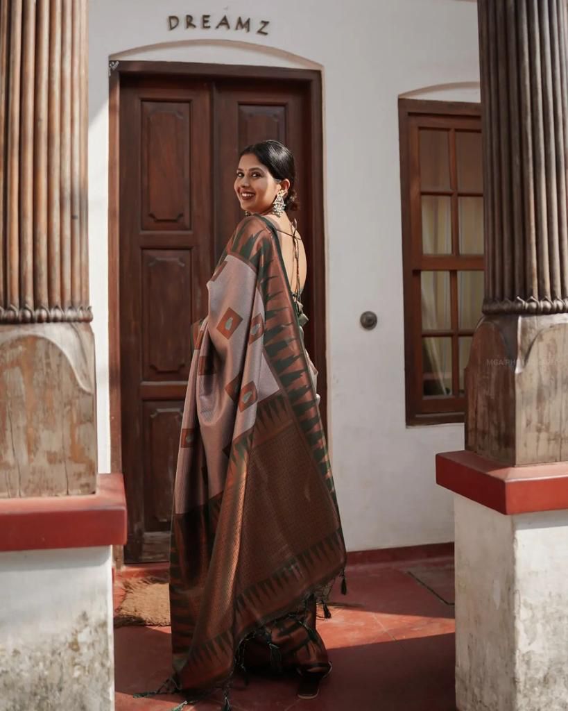 Winsome Grey Soft Silk Saree With Fantastic Blouse Piece