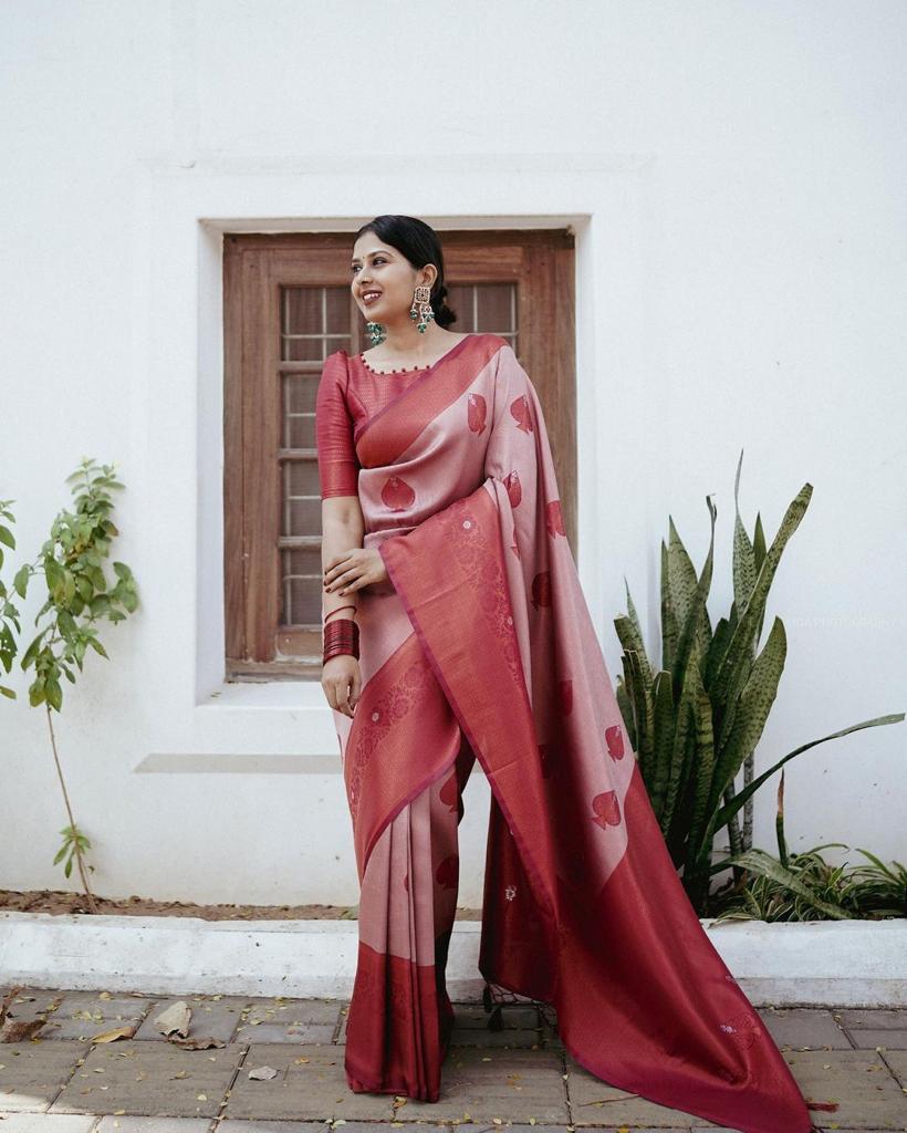 Lovely Red Banarasi Silk Saree With Supreme Blouse Piece