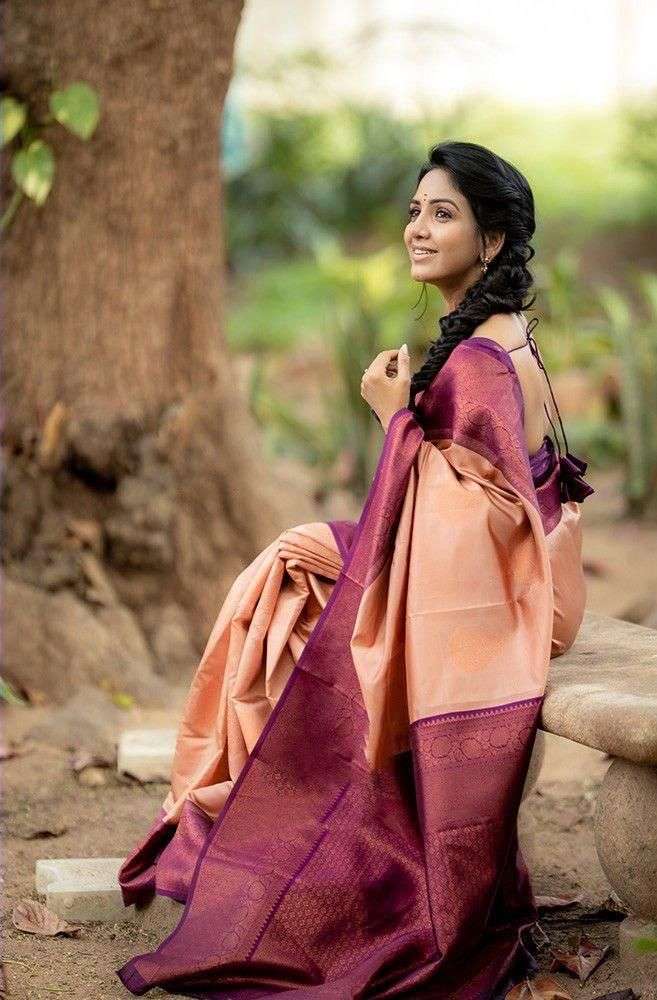 Glorious Peach Soft Silk Saree With Spectacular Blouse Piece