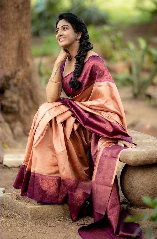 Glorious Peach Soft Silk Saree With Spectacular Blouse Piece