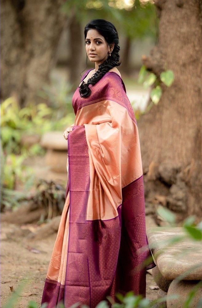 Glorious Peach Soft Silk Saree With Spectacular Blouse Piece
