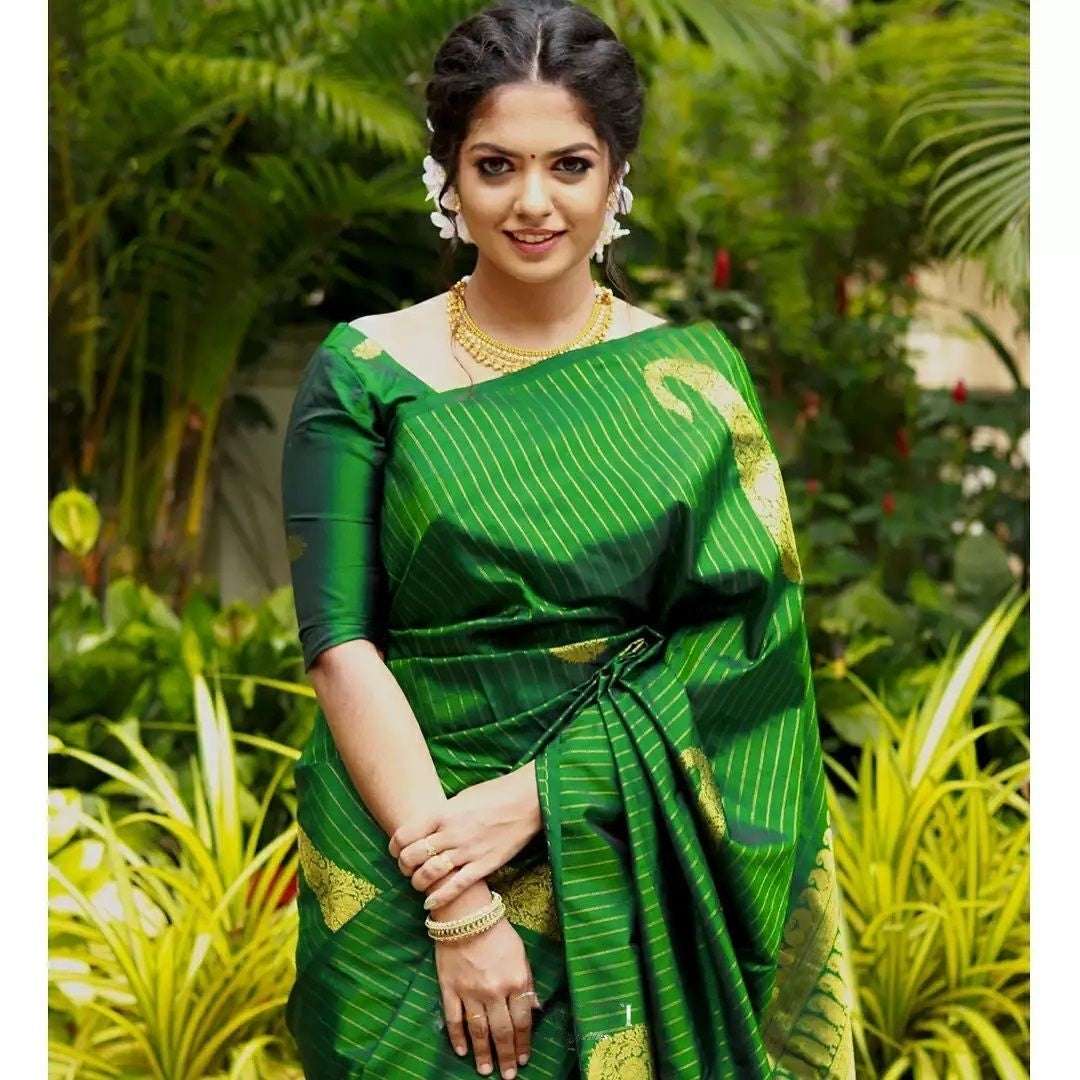 Adorable Green Soft Silk Saree With Fugacious Blouse Piece