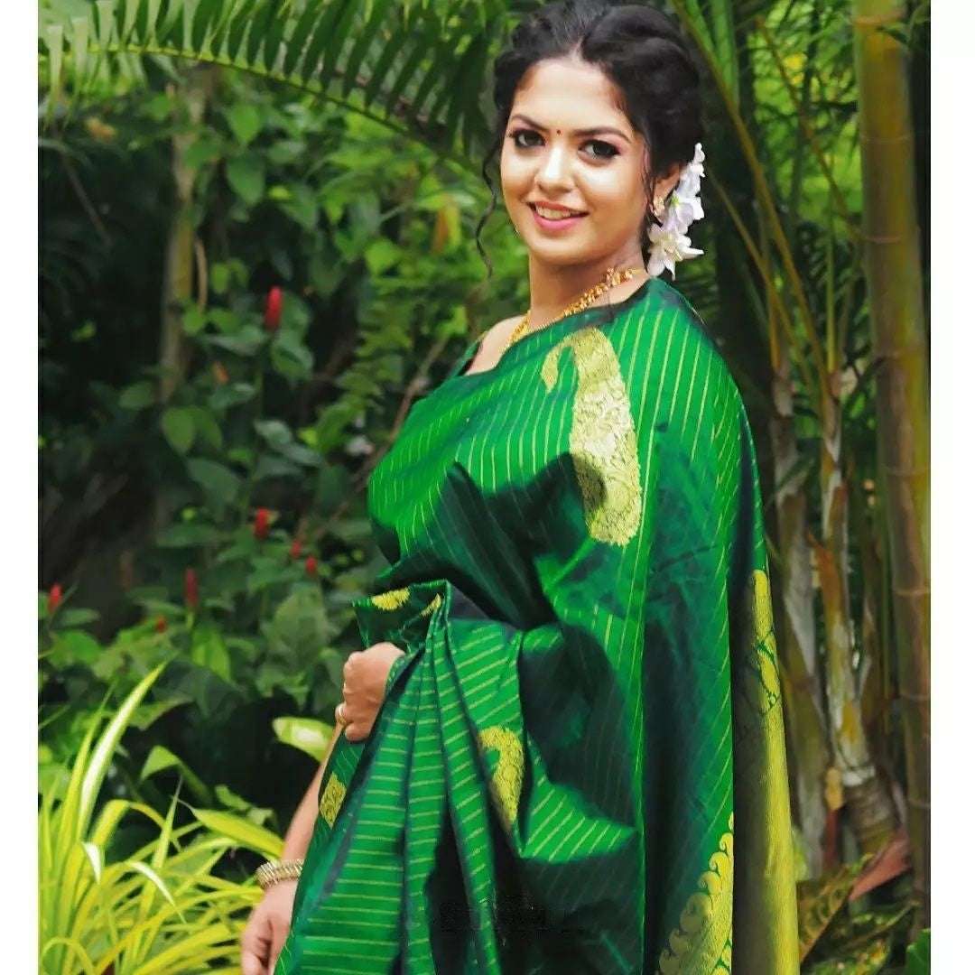 Adorable Green Soft Silk Saree With Fugacious Blouse Piece