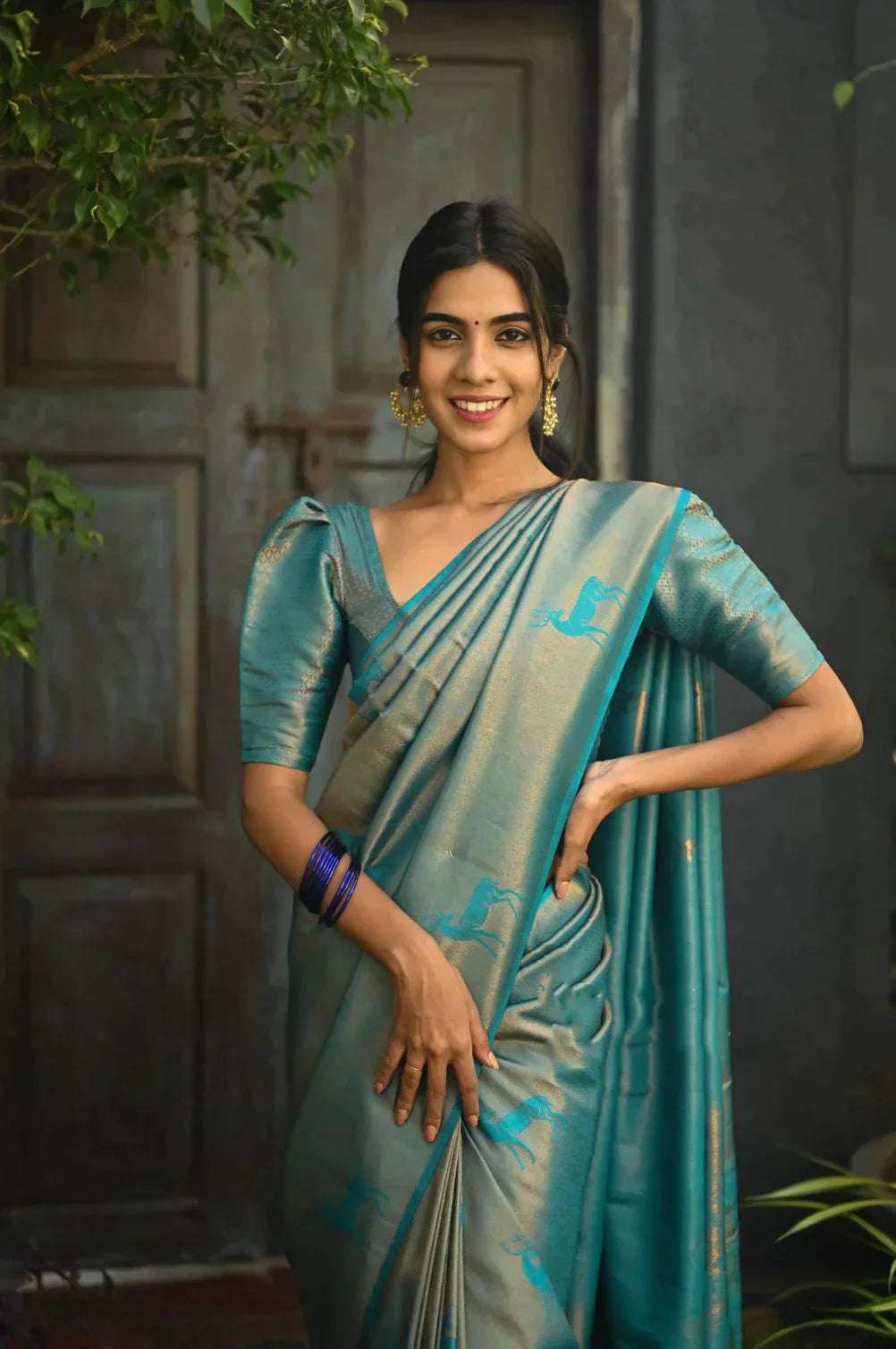 Serendipity Sky Soft Silk Saree With Arresting Blouse Piece
