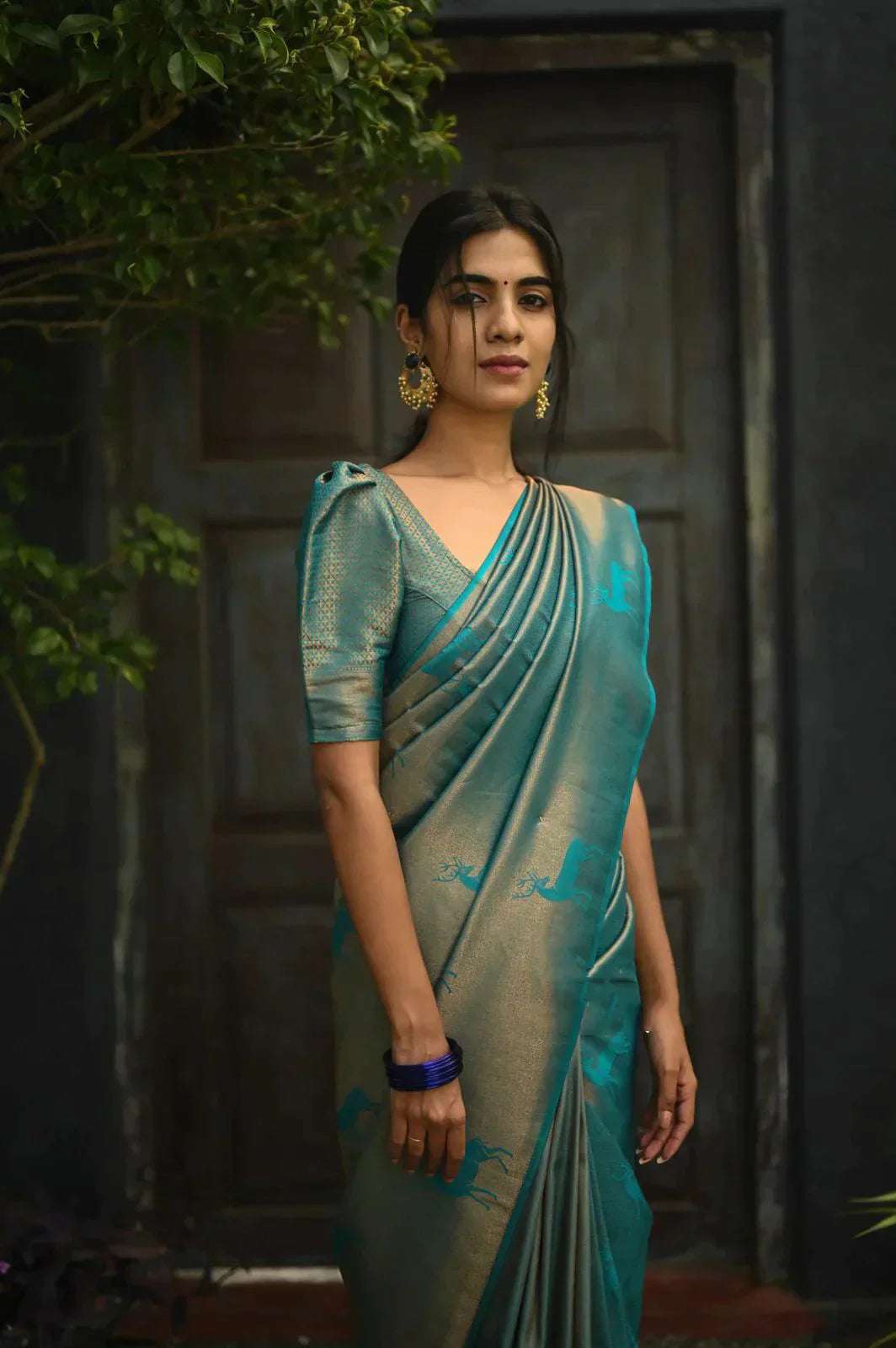 Serendipity Sky Soft Silk Saree With Arresting Blouse Piece