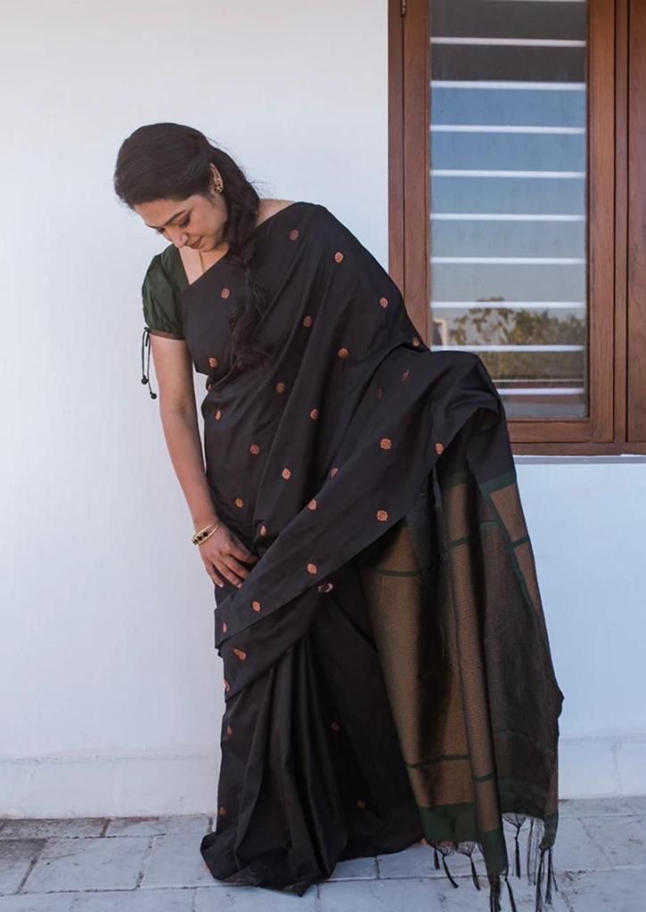 Nemesis Black Soft Silk Saree With Excellent Blouse Piece
