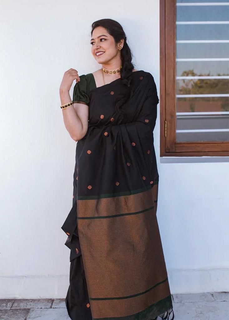 Nemesis Black Soft Silk Saree With Excellent Blouse Piece