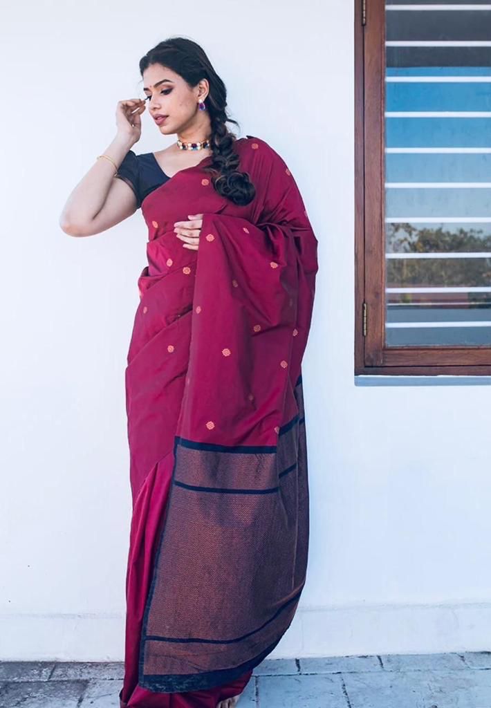 Susurrous Wine Soft Silk Saree With Excellent Blouse Piece