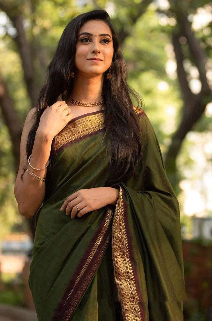 Serendipity Green Soft Silk Saree With Nemesis Blouse Piece