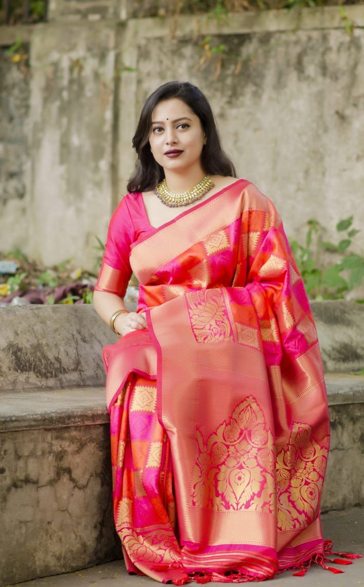 Lovely Pink Soft Silk Saree With Outstanding Blouse