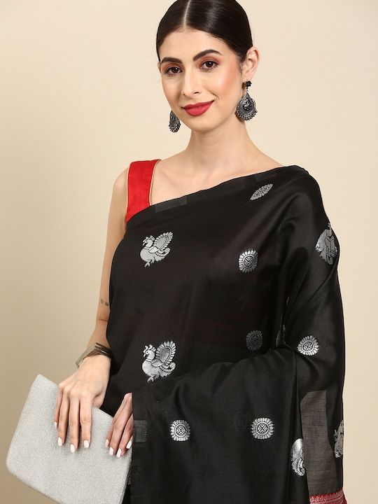 Adorable Black Soft Silk Saree With Stylish Blouse Piece