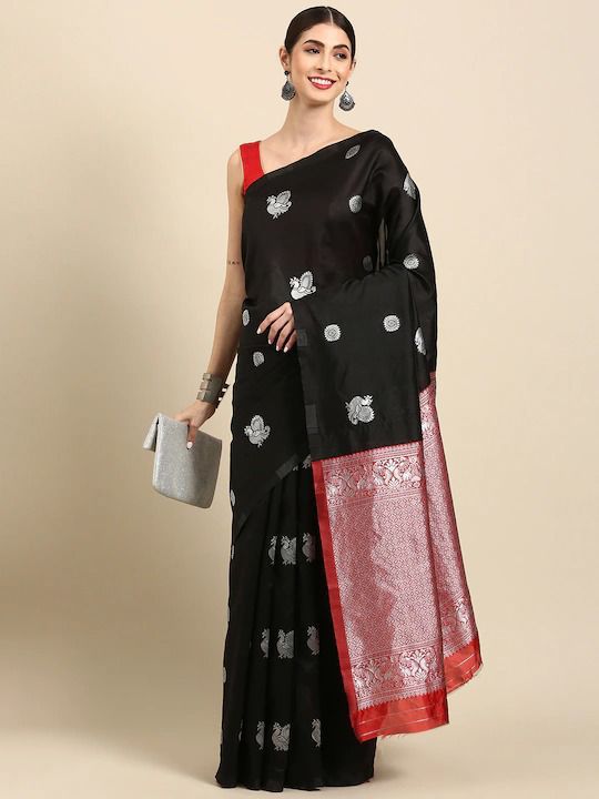Adorable Black Soft Silk Saree With Stylish Blouse Piece