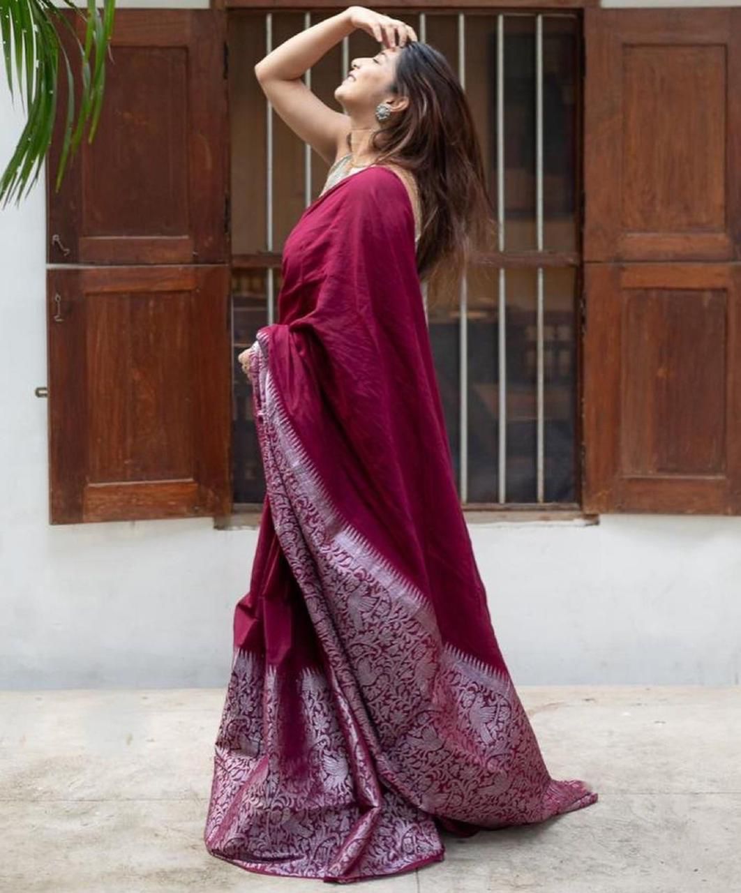 Enriching Wine Soft Silk Saree With Stylish Blouse Piece