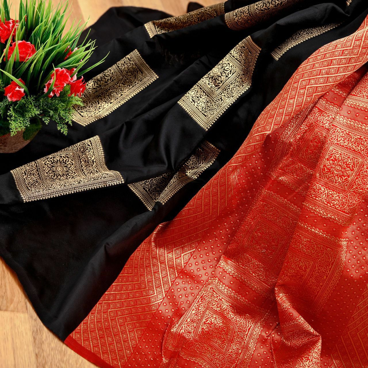 Enriching Black Soft Silk Saree With Stylish Blouse Piece