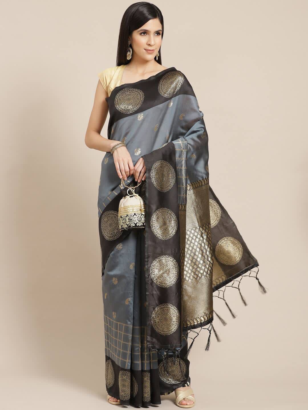 Luxurious Grey Soft Silk Saree With Trendy Blouse Piece