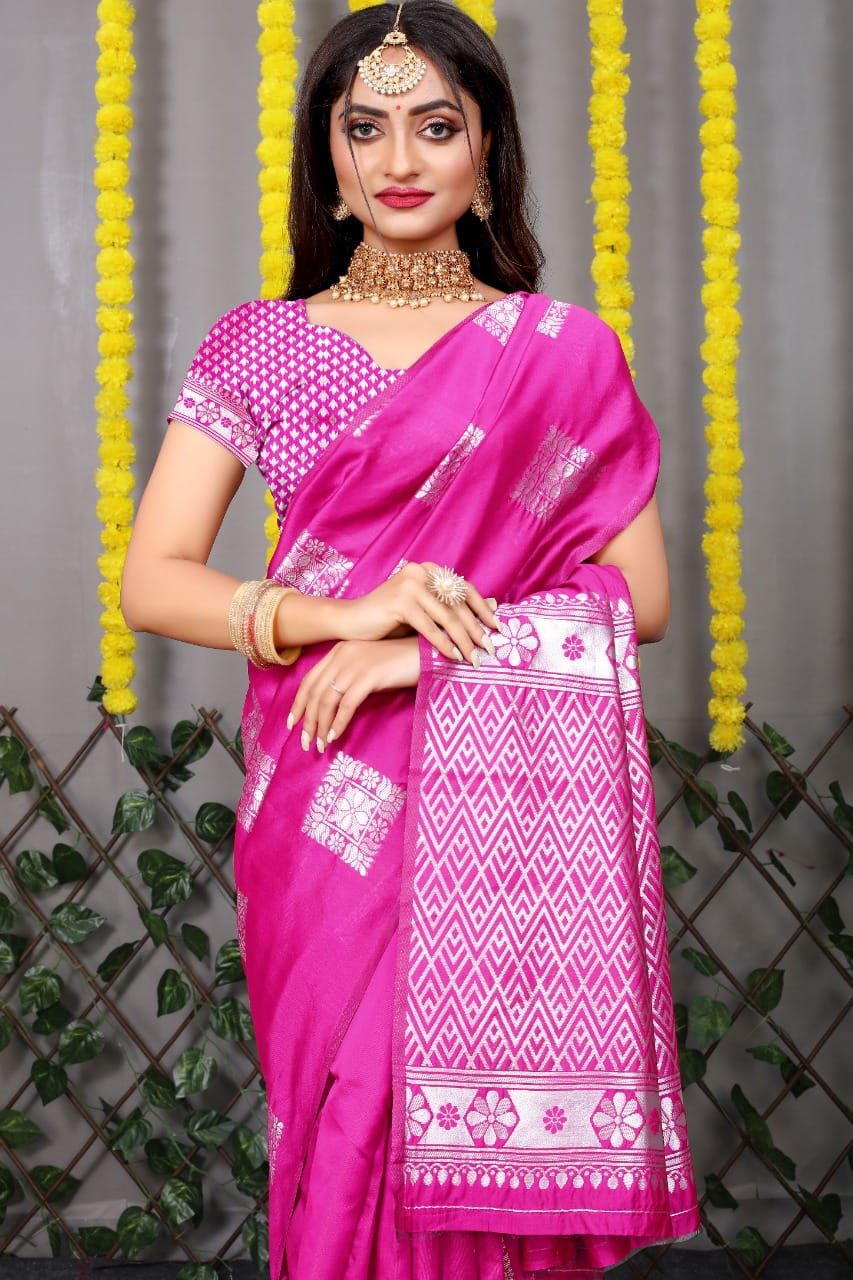 Captivating Pink Soft Silk Saree With Charming Blouse Piece
