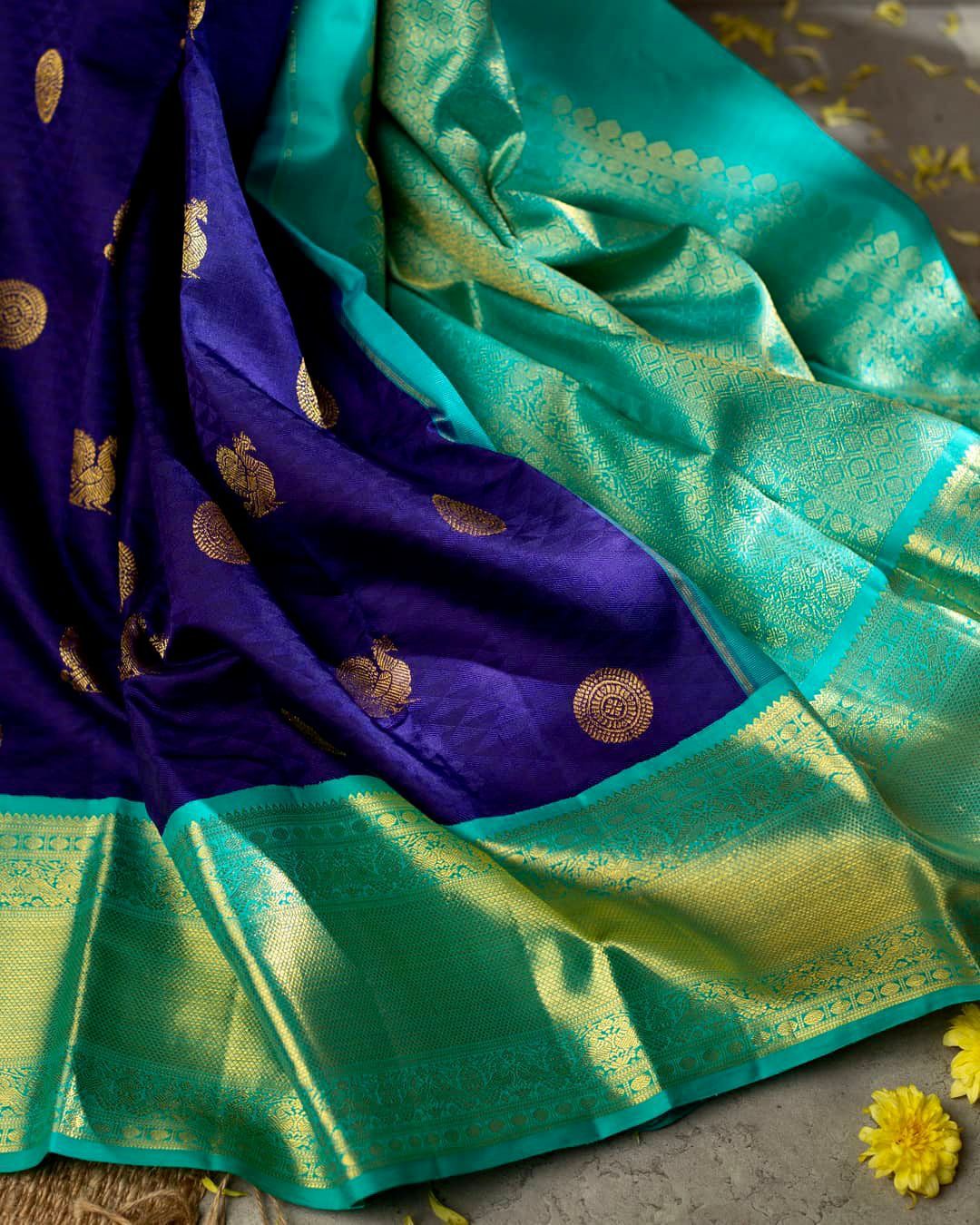 Serenading Blue Banarasi Silk Saree With Sonorous Blouse Piece