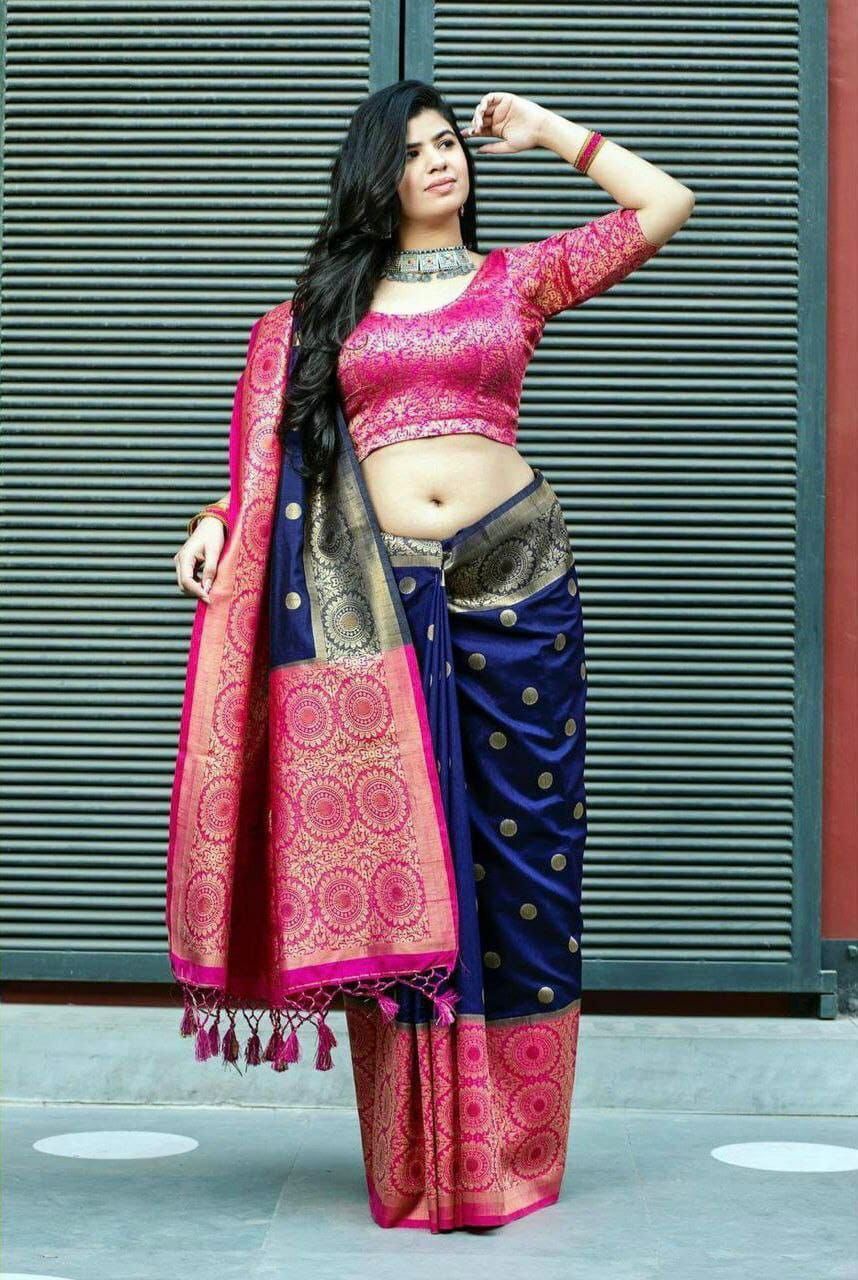 Angelic Blue Banarasi Silk Saree With Tuneful Blouse Piece