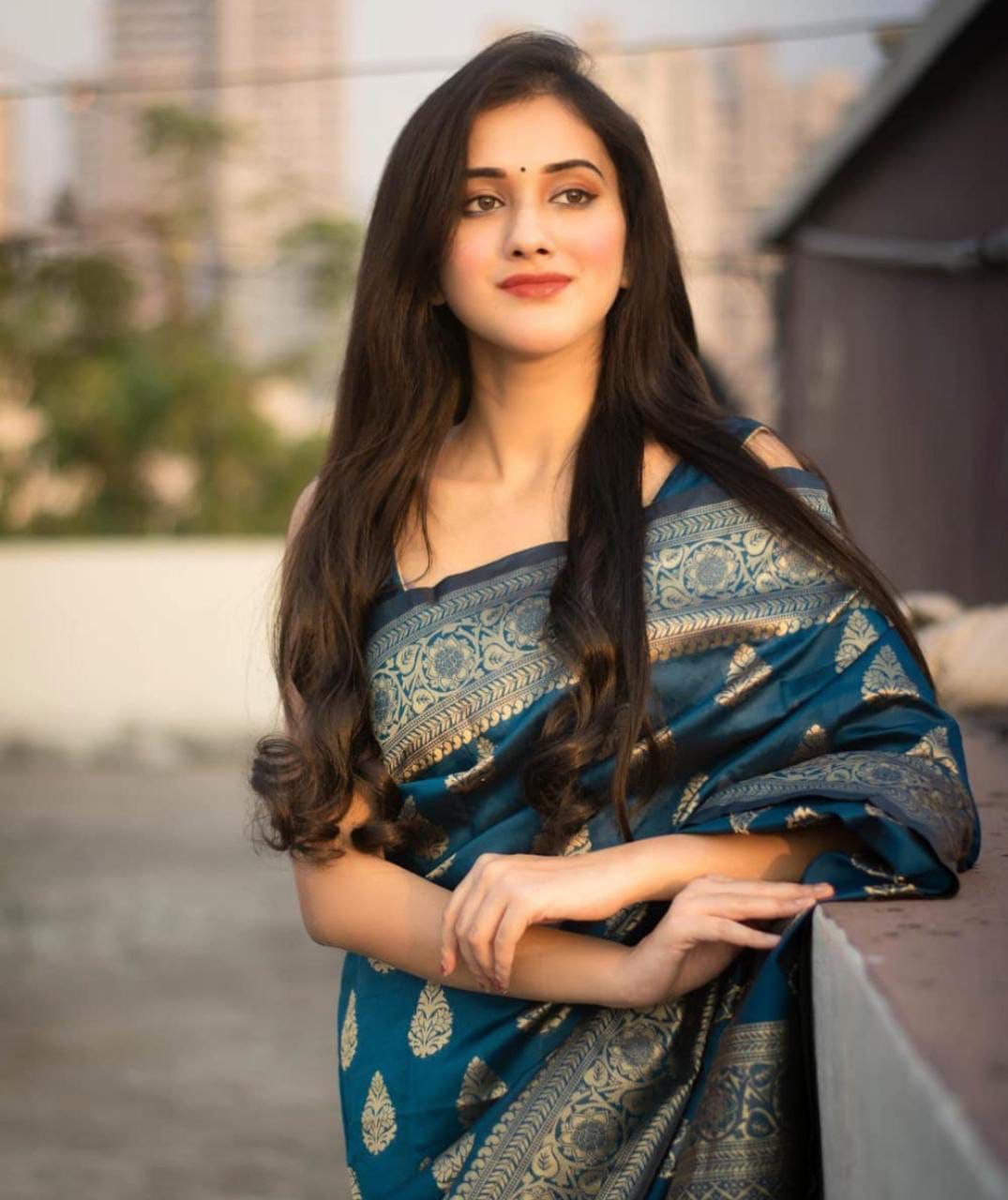 Elegant Blue Banarasi Silk Saree With Stunning Blouse Piece