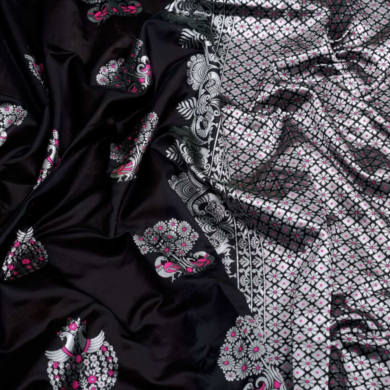 Radiant Black Banarasi Silk Saree With Breathtaking Blouse Piece