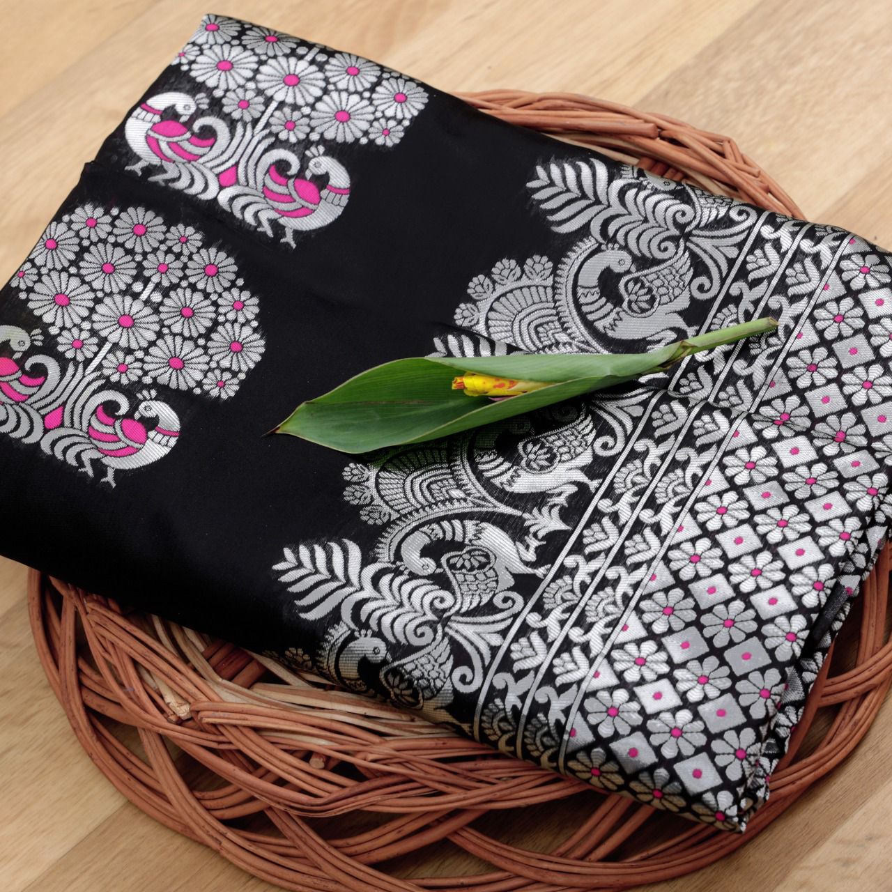 Radiant Black Banarasi Silk Saree With Breathtaking Blouse Piece