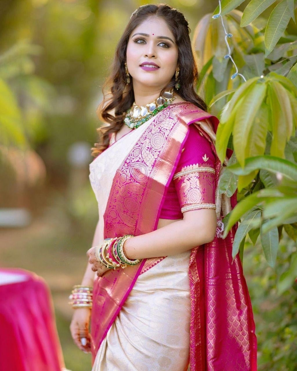 Fragrant Cream Soft Silk Saree With Graceful Blouse Piece