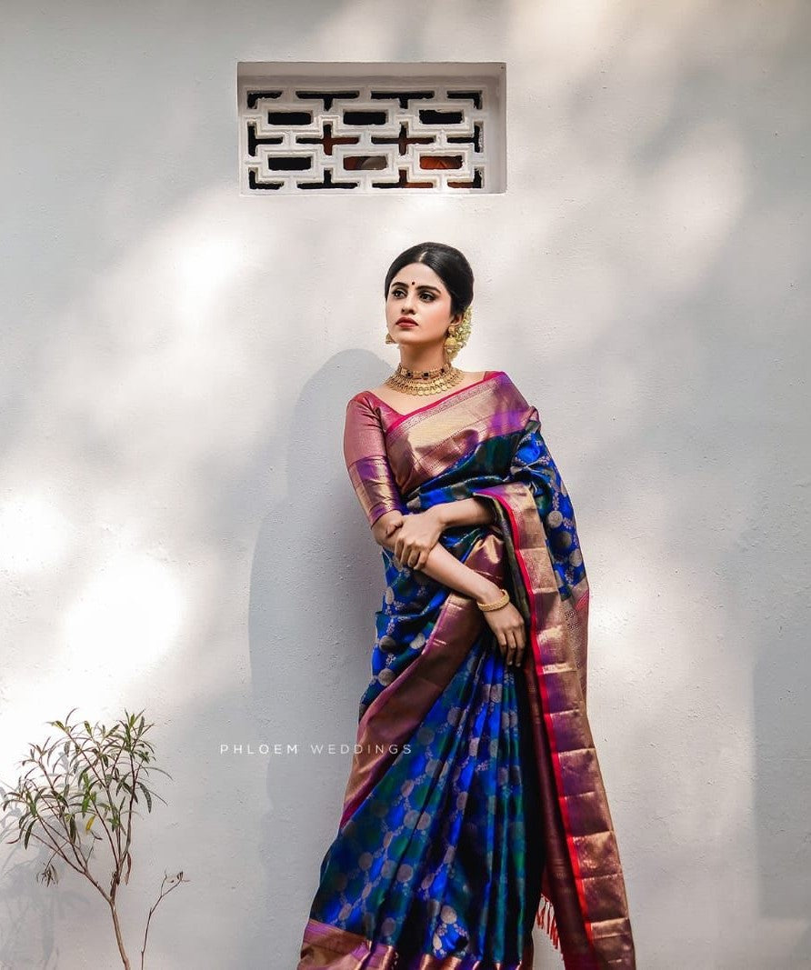 Fantabulous Blue Soft Silk Saree With Lovely Blouse Piece