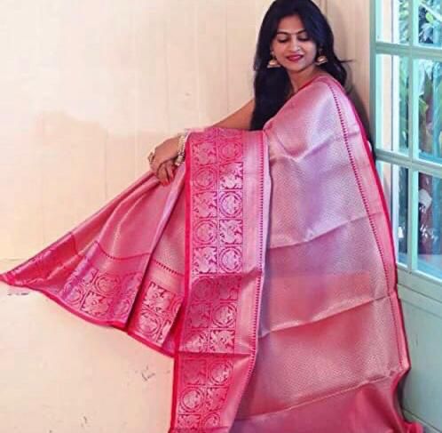 Quintessential Pink Soft Silk Saree With Lovely Blouse Piece