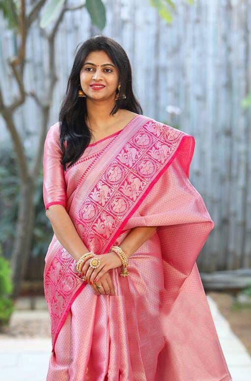 Quintessential Pink Soft Silk Saree With Lovely Blouse Piece