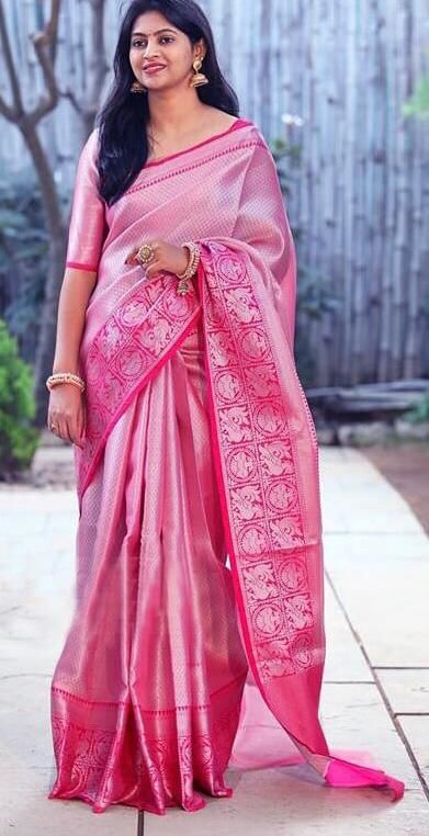 Quintessential Pink Soft Silk Saree With Lovely Blouse Piece