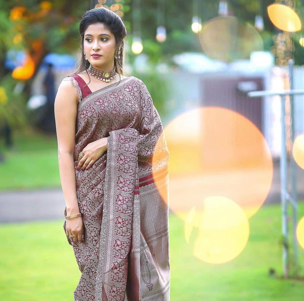 Engaging Wine Soft Silk Saree With Stylish Blouse Piece