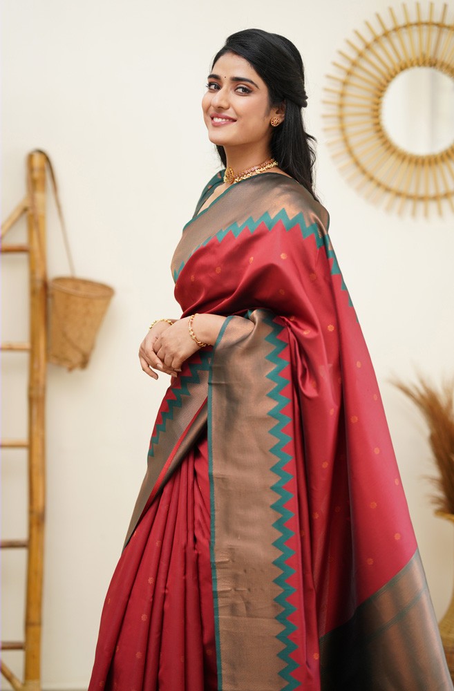 Wonderful Maroon Soft Silk Saree With Ravishing Blouse Piece
